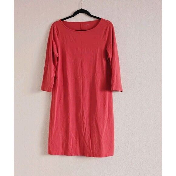 Garnet Hill Calais Dress A -Line Shift Coral Tangerine 3/4 Sleeve Dress Size M - Picture 2 of 6